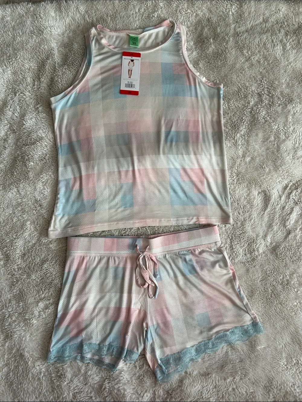 Honeydew Women’s Pastel Plaid Pajamas Sleep Tank & Short Set - Soft Pink/Blue